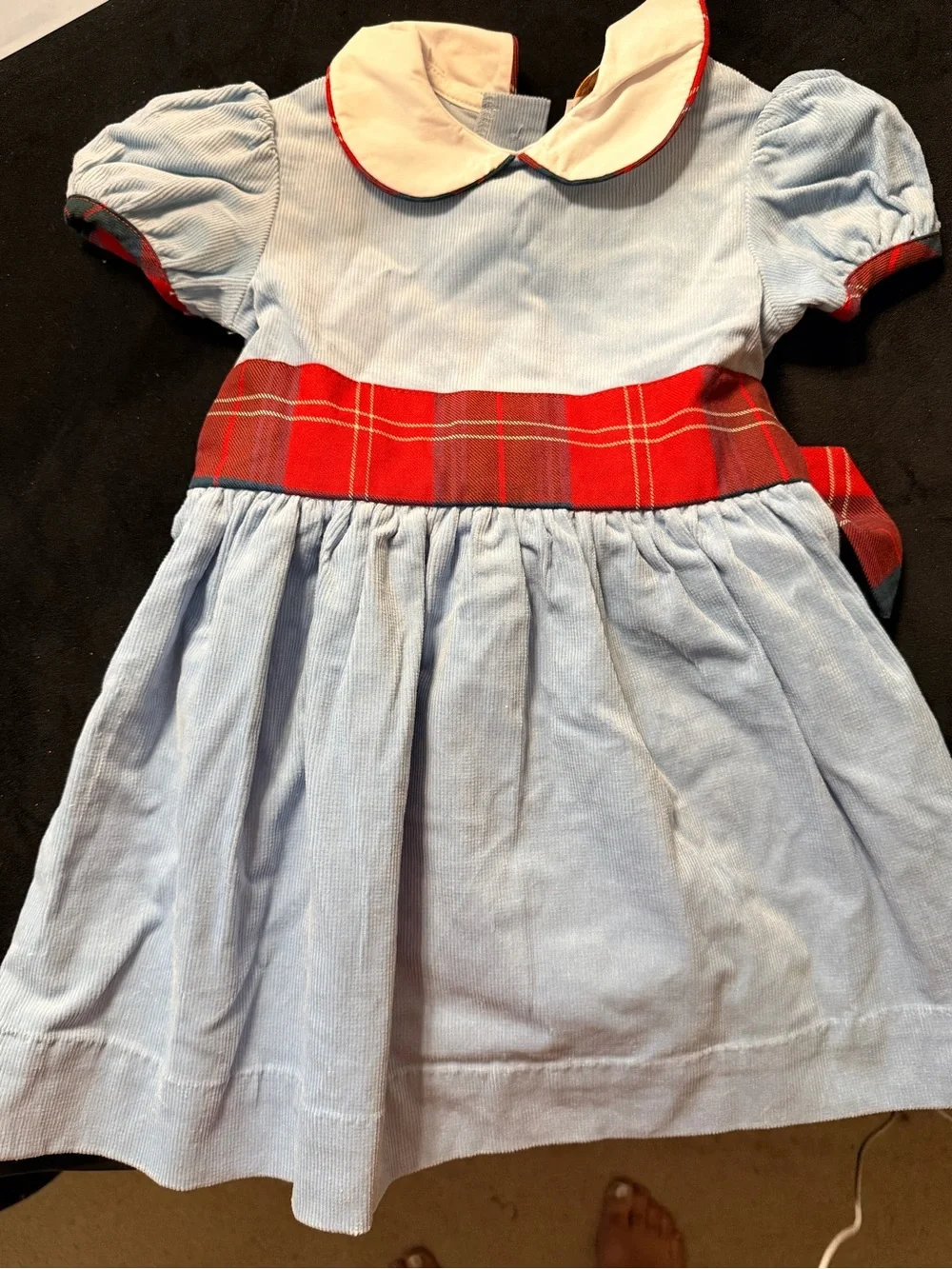 The Beaufort Bonnet Company Light Blue Dress with Red Plaid Waistband NWT 3t